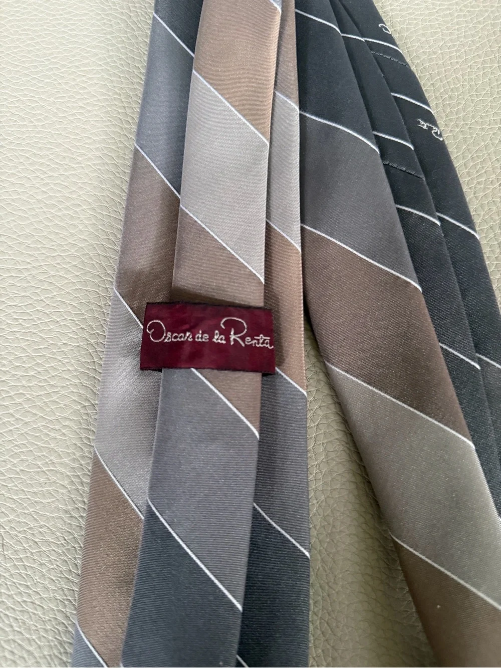 Oscar de la Renta Brown and Gray Striped Silk Tie